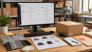 Integrated ecommerce order execution workspace with order screen product checks parcel scanner and exception folder