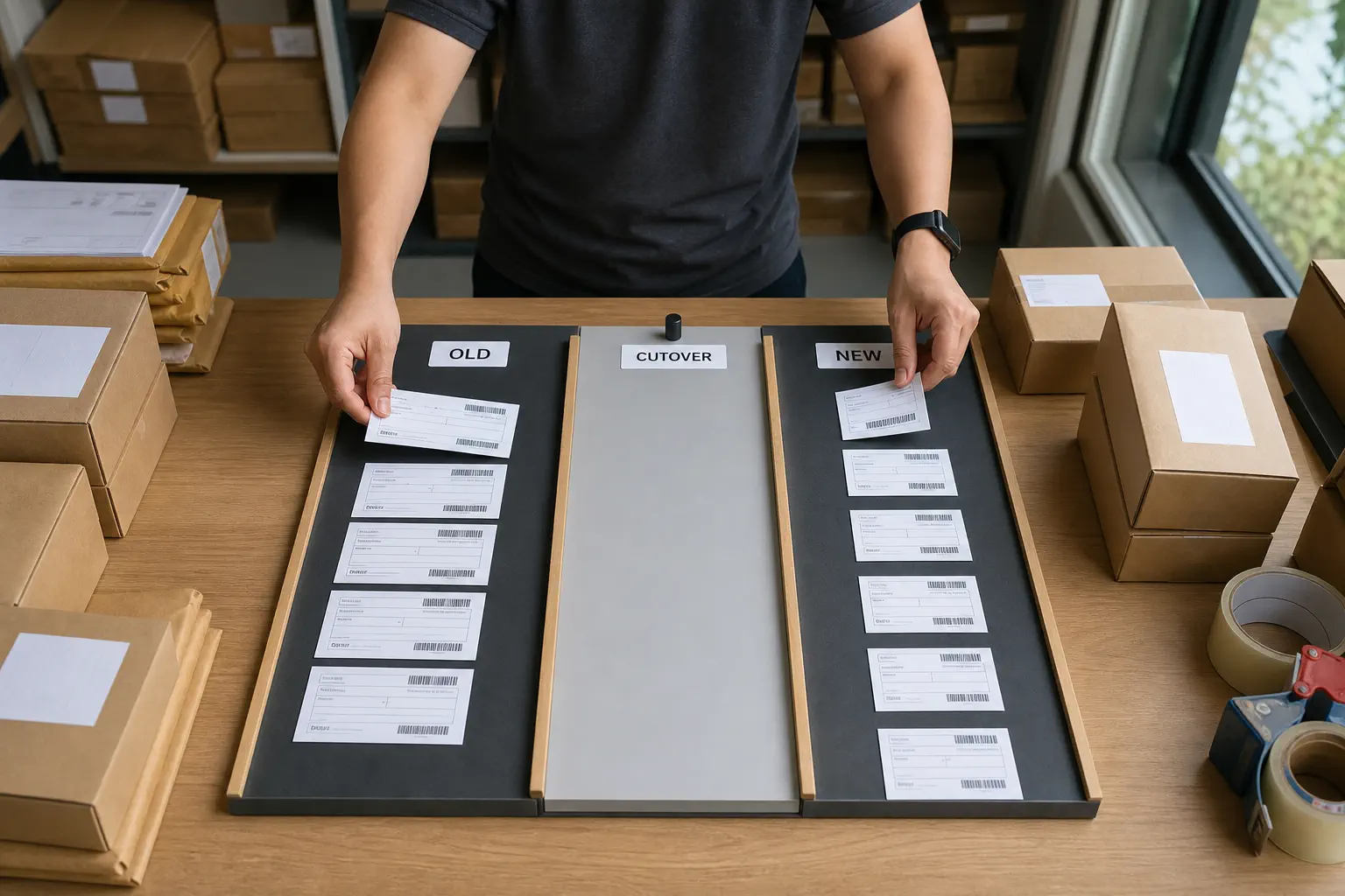 Two-lane supplier handover board separating old-agent orders from new-agent orders