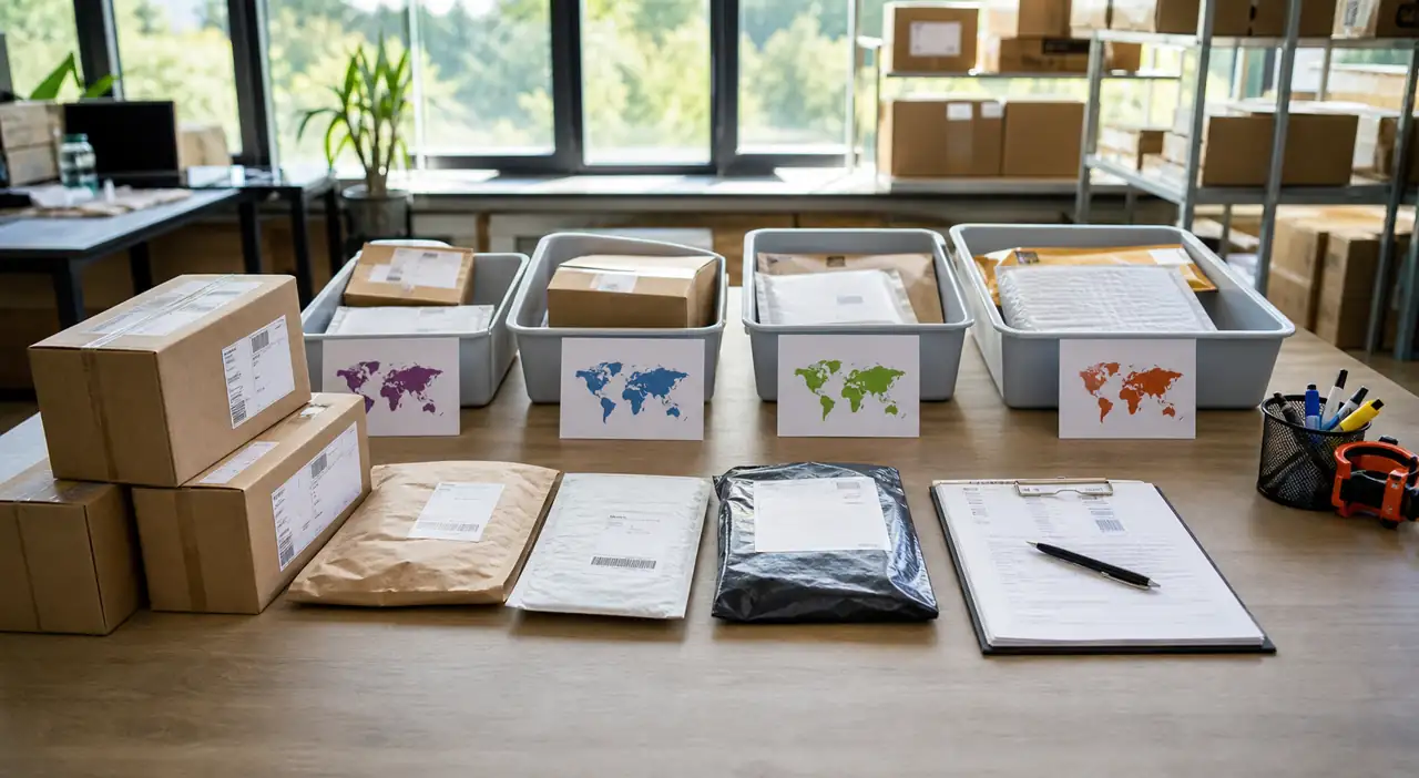 A cross-border parcel operations desk showing several carrier routes and local handoffs
