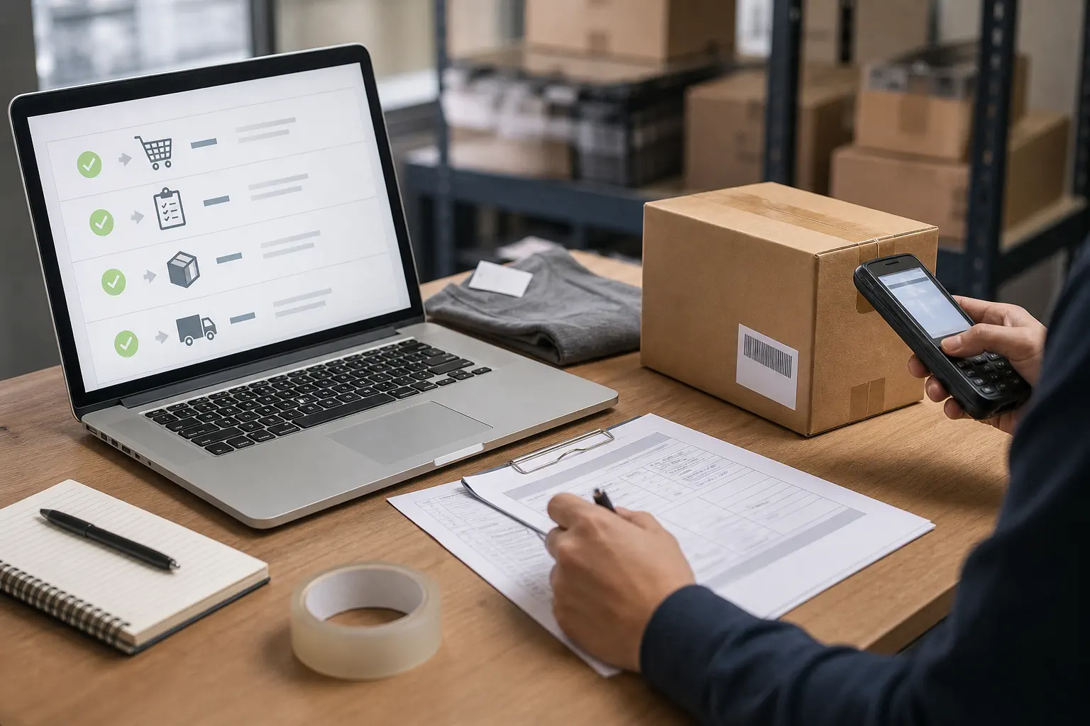 Shopify order execution scope shown as a practical desk workflow from paid order to verified dispatch