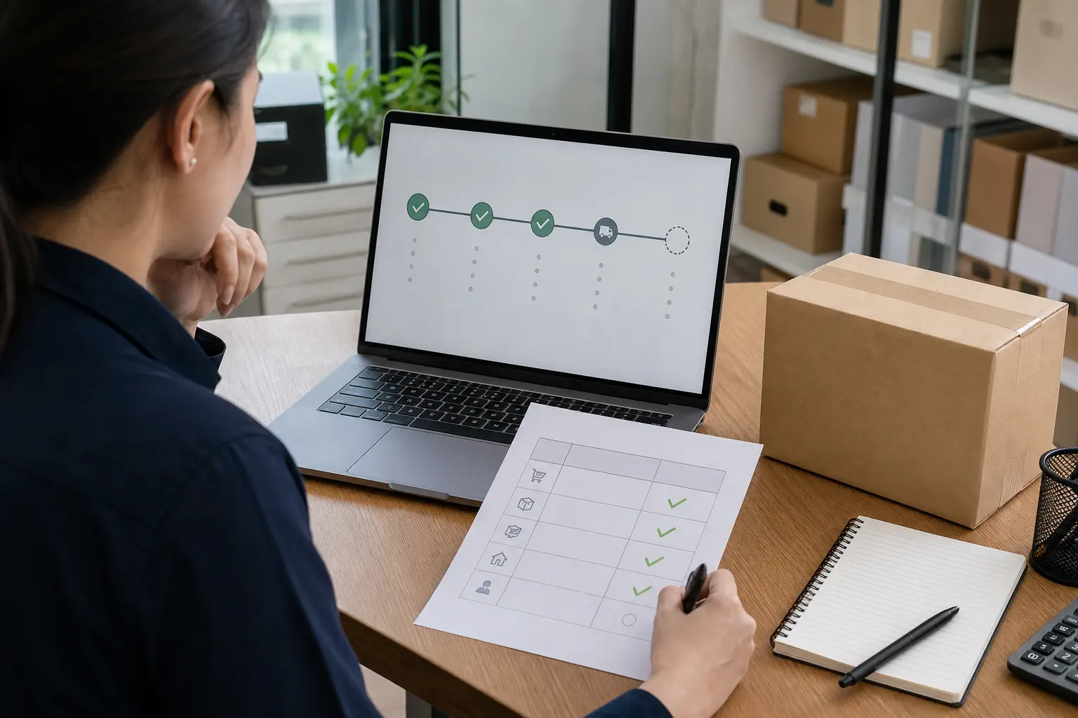 An ecommerce support specialist reviews a parcel timeline with a missing next scan