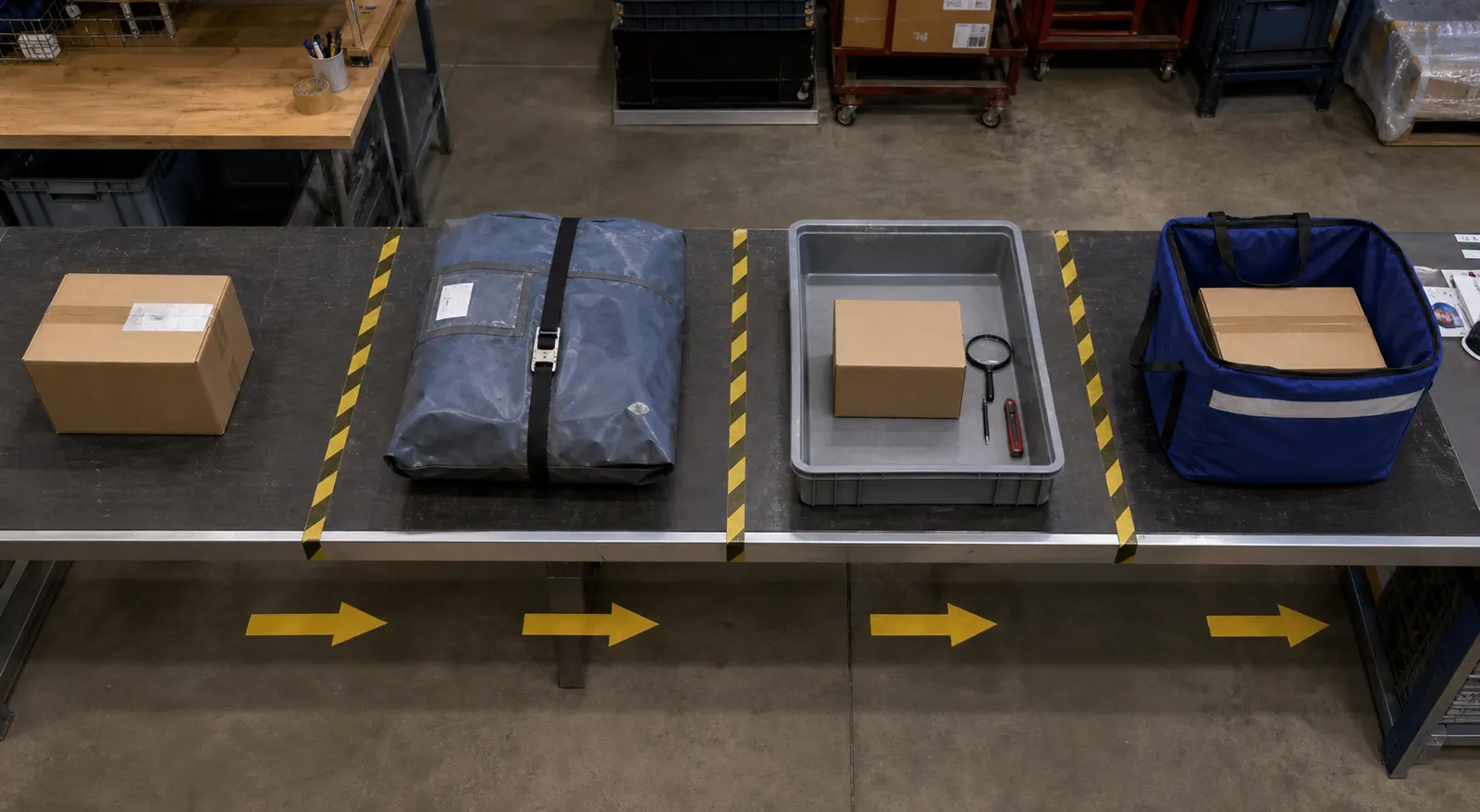 A realistic four-stage parcel route from China export through US local delivery