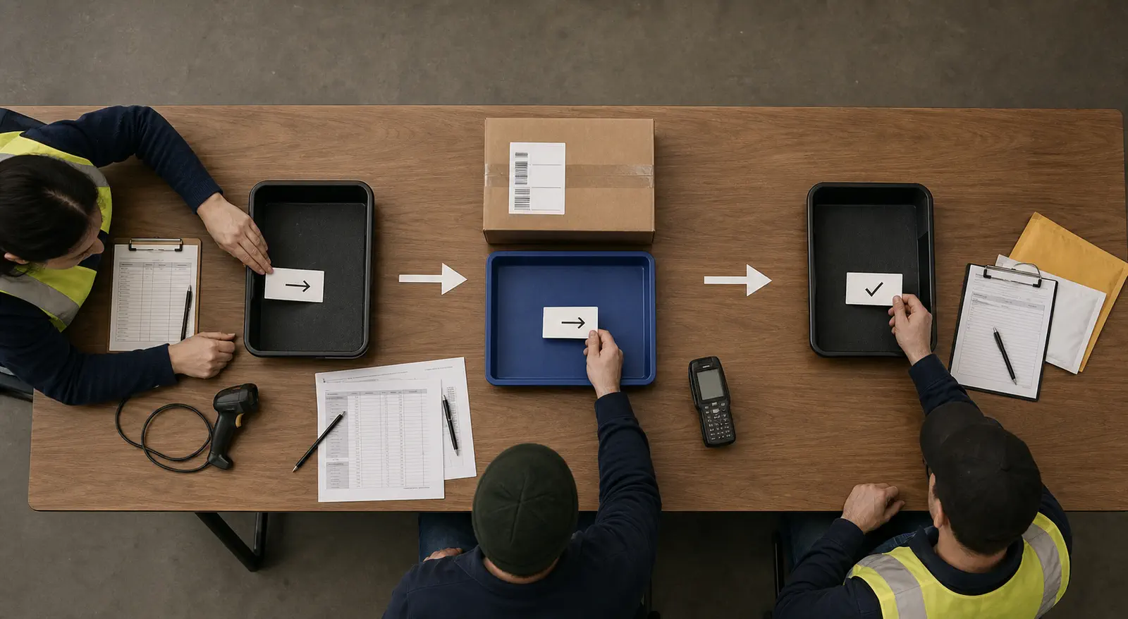 Three physical parcel handoff zones show event-based tracking stages