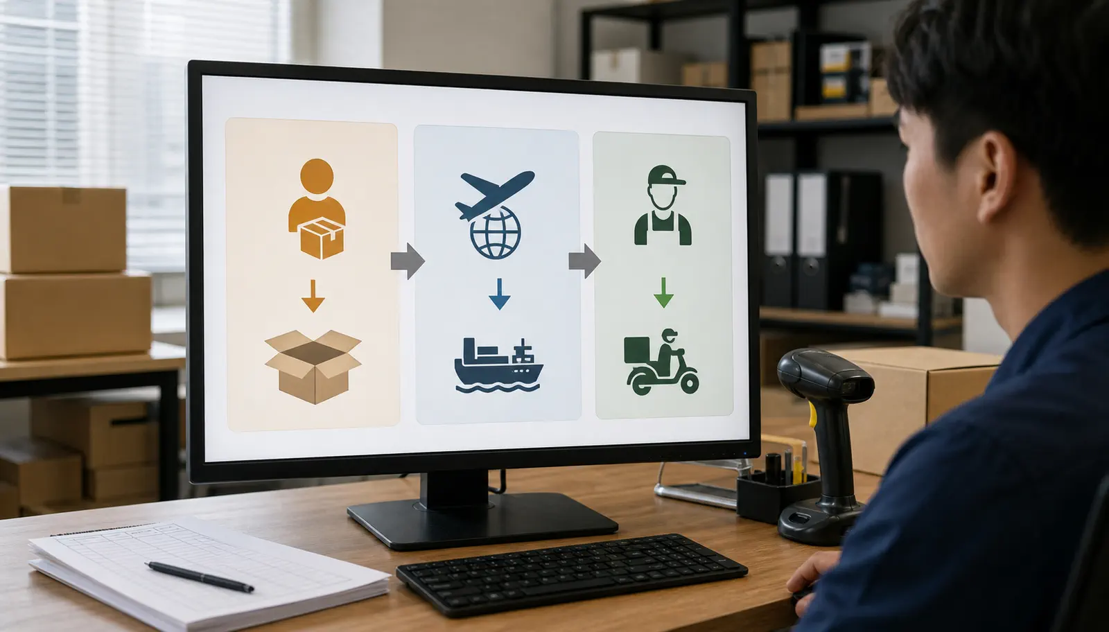 A custody decision dashboard routes a parcel issue to seller carrier or local courier