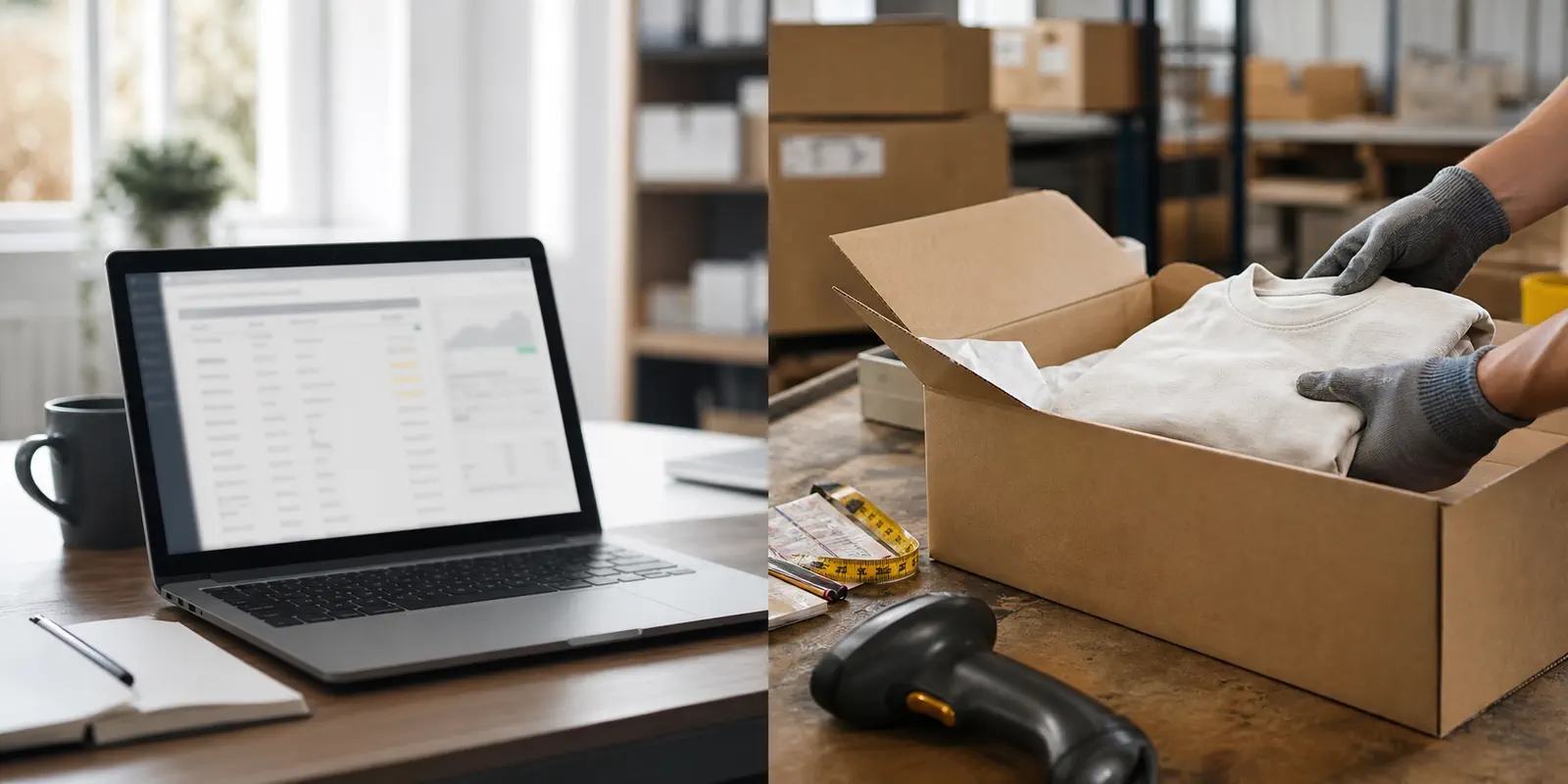 Order syncing software beside a physical product packing check