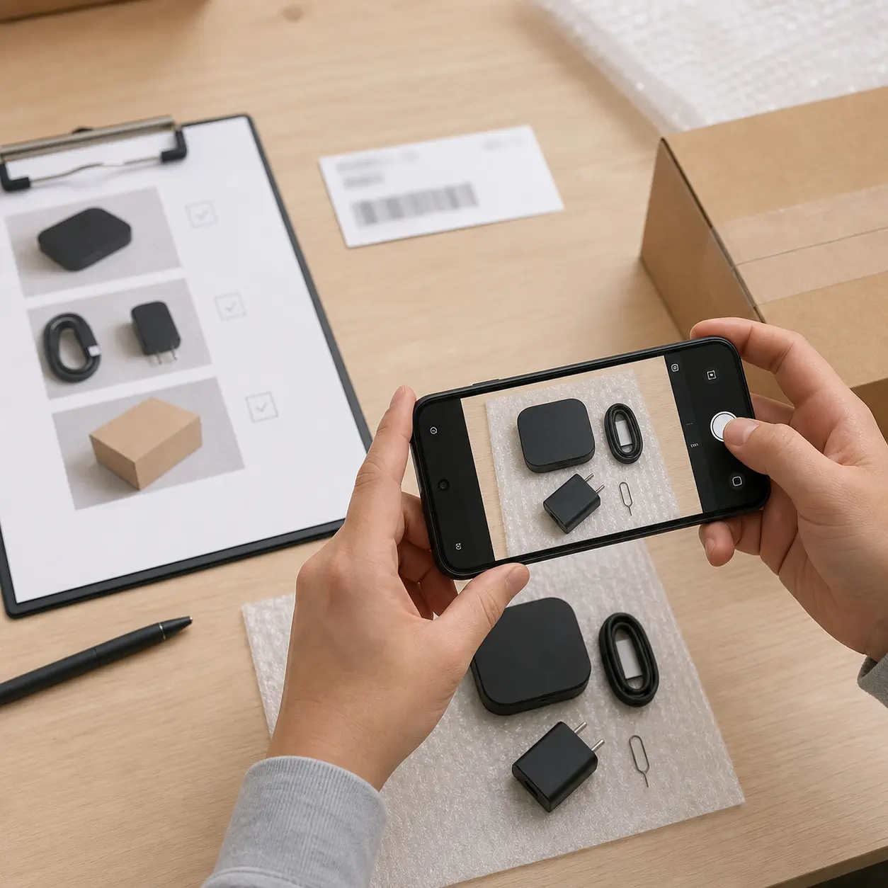 Pre-shipment product photo evidence and packing records before dispatch