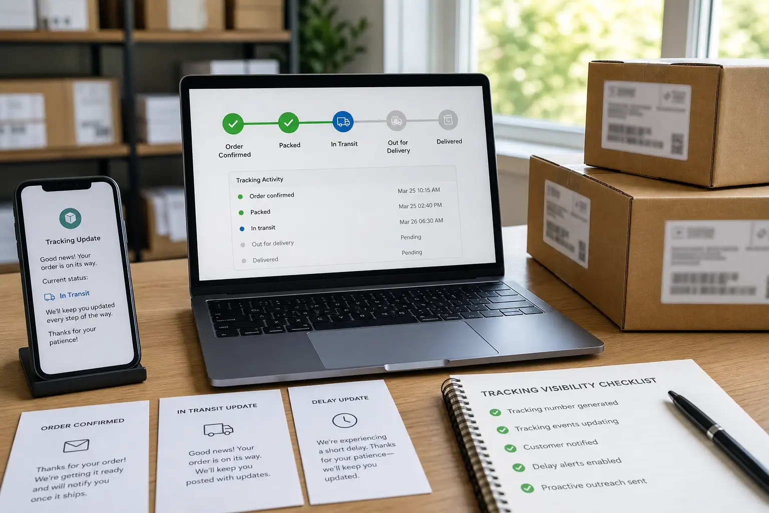 Parcel tracking visibility workspace with proactive support notes
