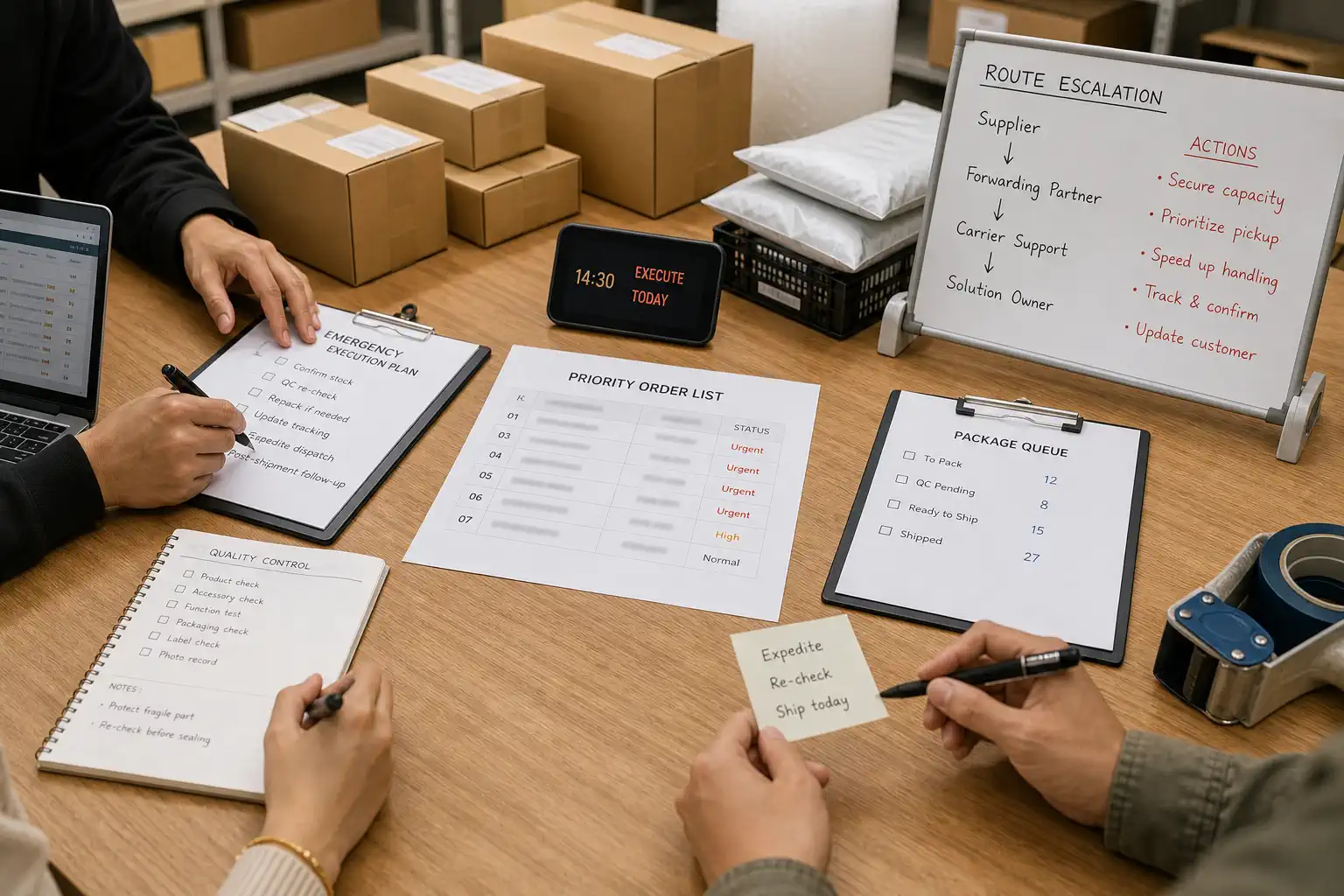 Emergency ecommerce order execution review table