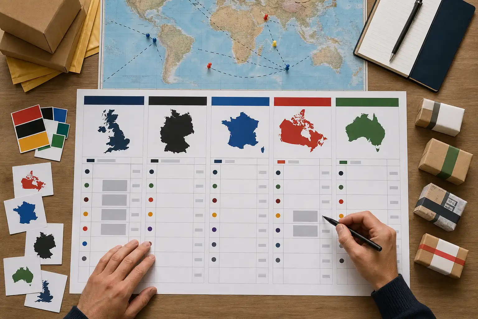 A printed global carrier matrix for the UK Germany France Canada and Australia