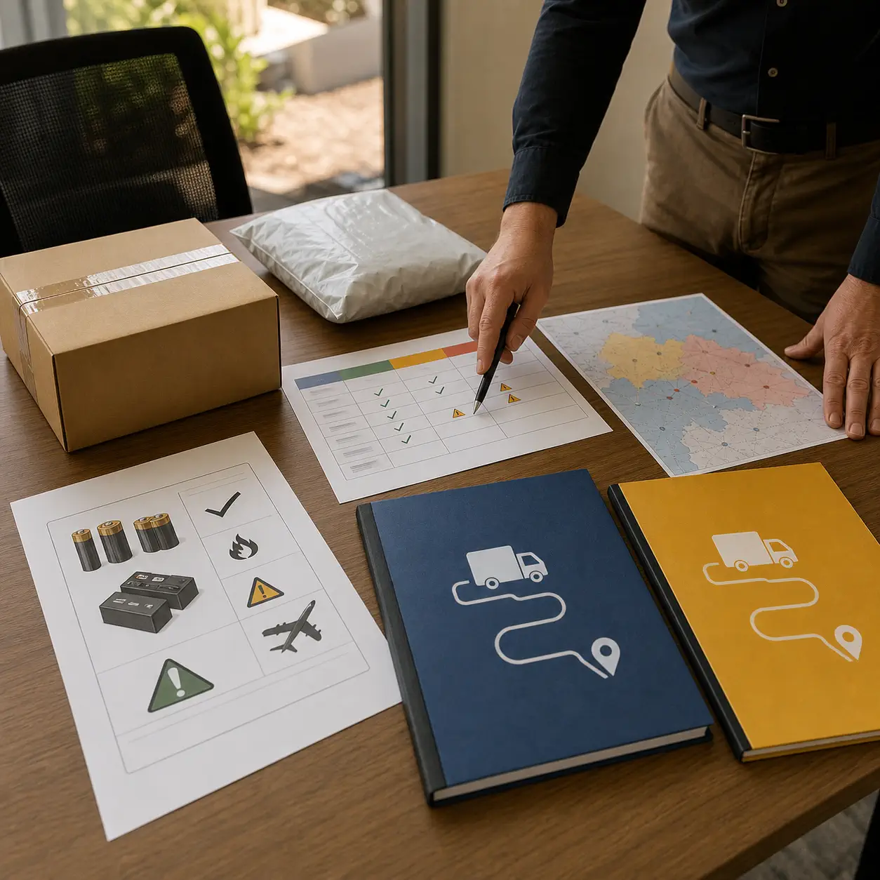 Operations manager comparing route folders, product restrictions, destinations, and parcel samples