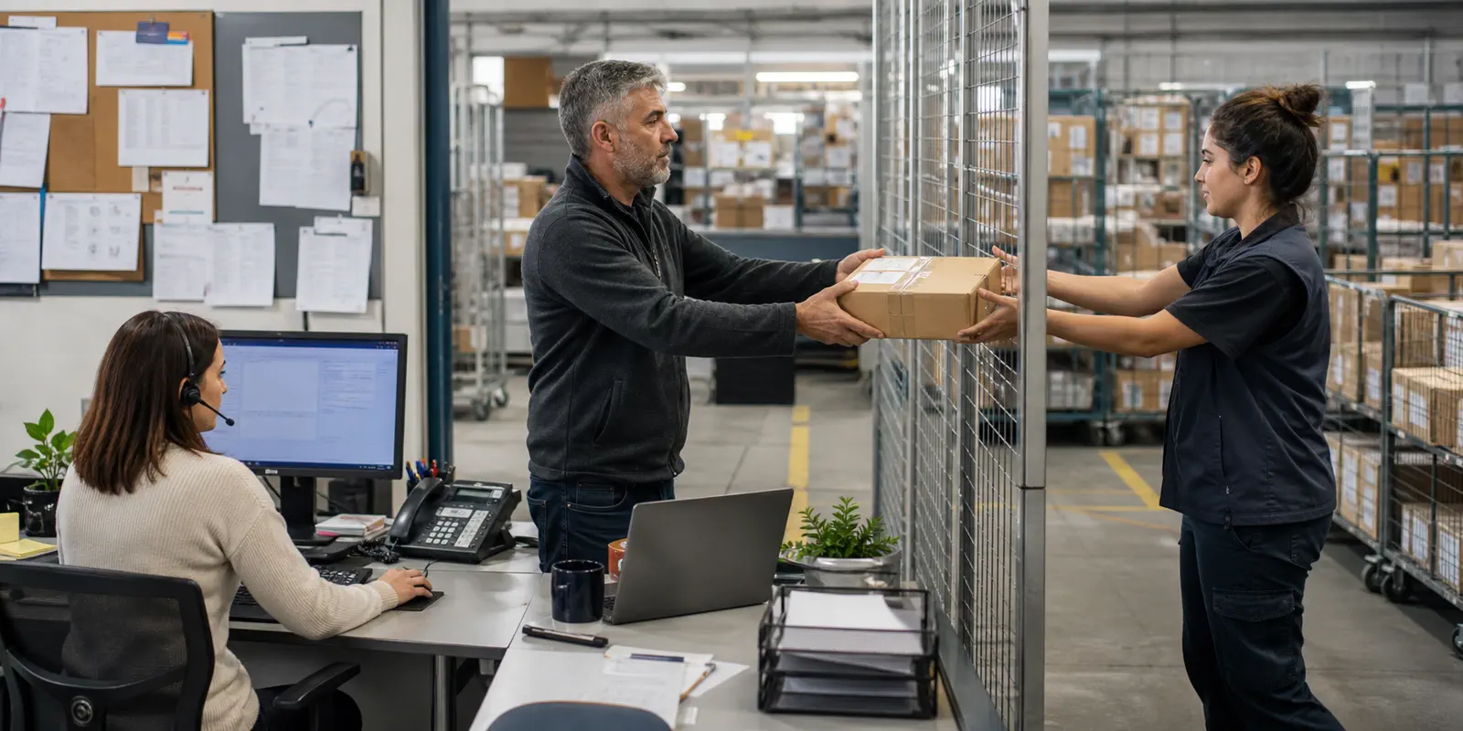 A cross-border parcel handoff chain shows the account holder between buyer and carrier