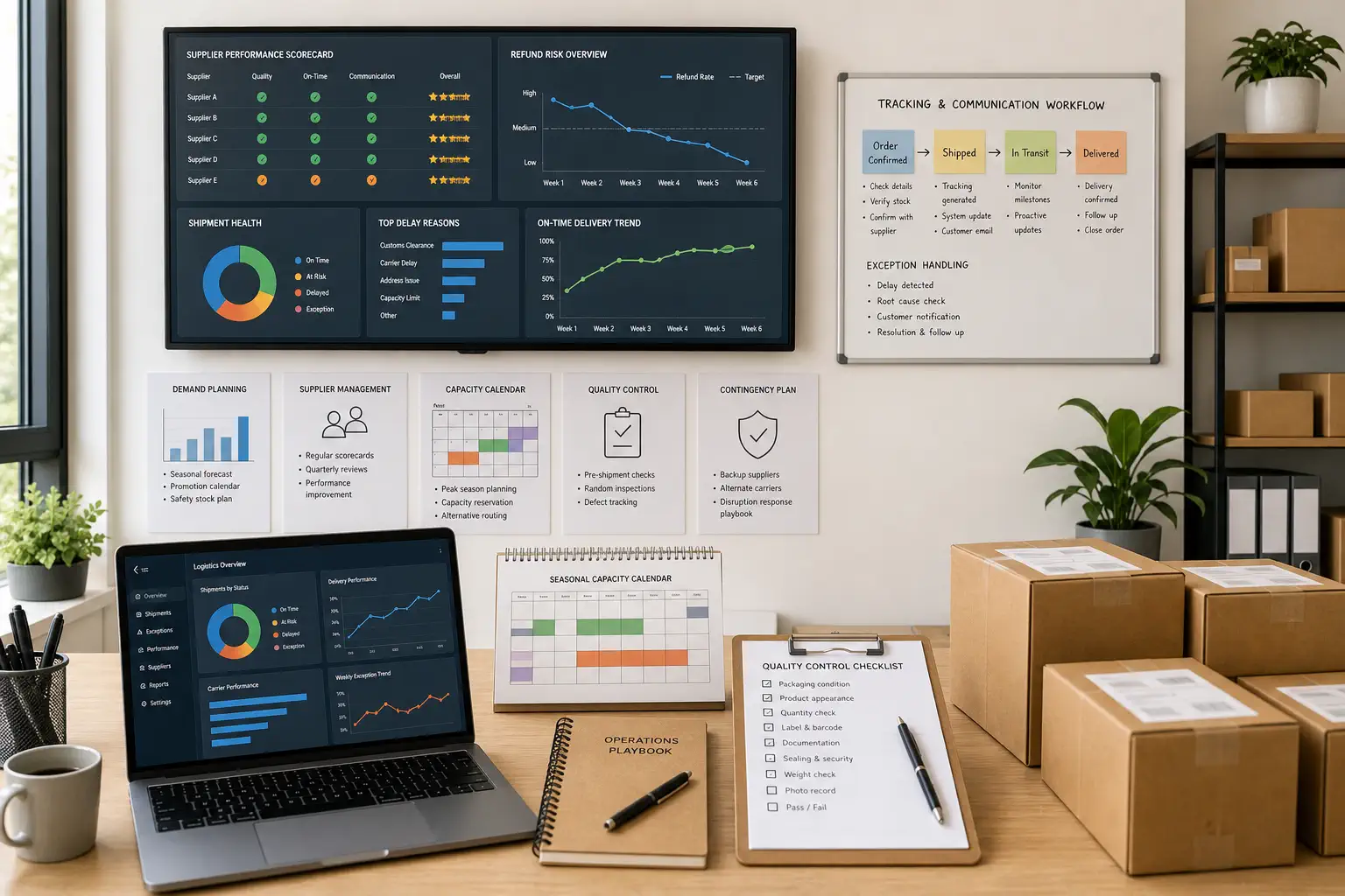 Long-term ecommerce logistics system dashboard and supplier review board
