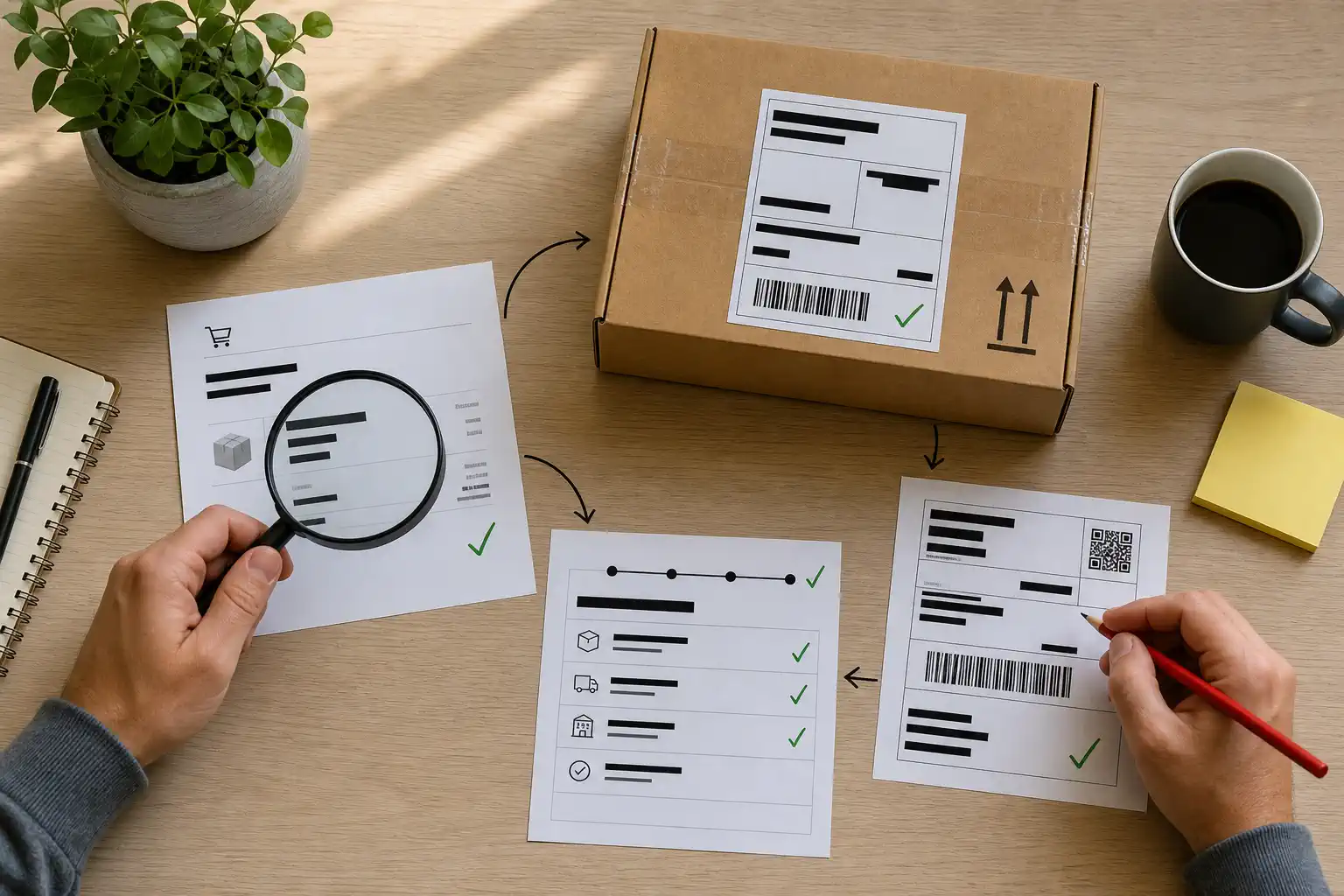 An operator reconciles redacted order parcel and carrier-acceptance records