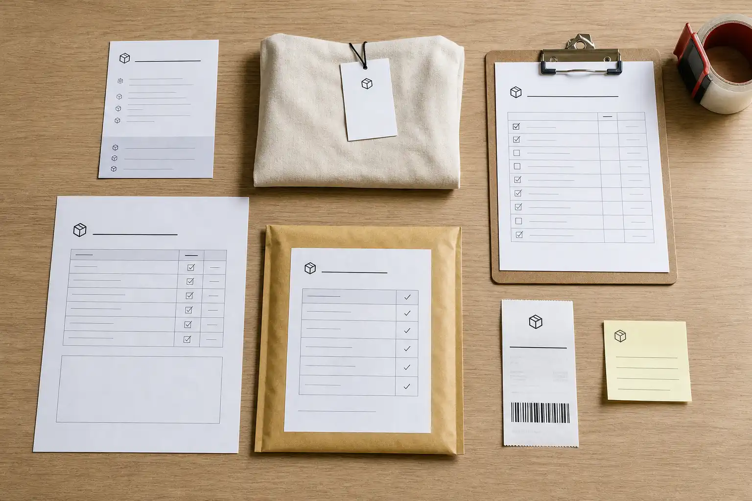 Order evidence packet with supplier confirmation, inspection record, packing check, handoff scan, and exception note