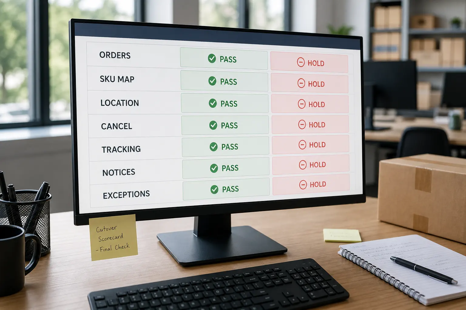 Business dashboard showing order reconciliation mapping tracking and exception closure checks