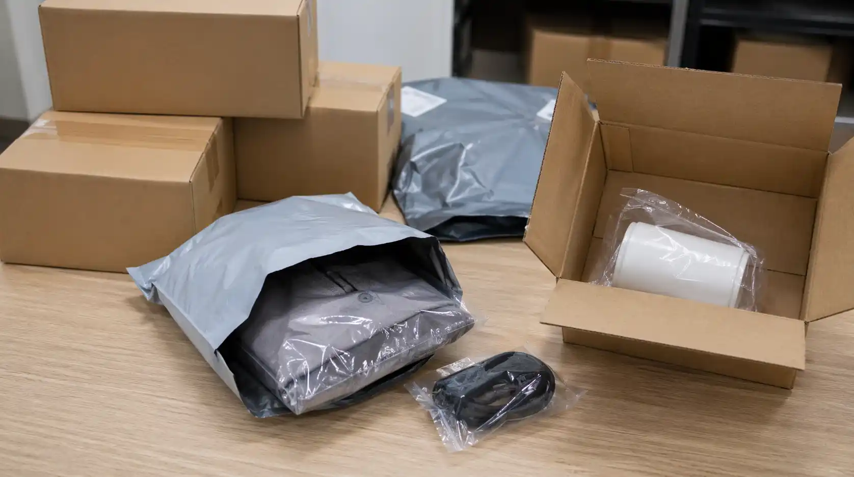 Generic dropshipping package with plain mailer and no brand identity