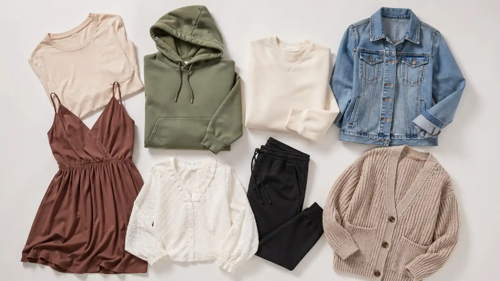 Apparel products including T-shirt, hoodie, sweatshirt, dress, blouse, denim jacket, joggers and cardigan