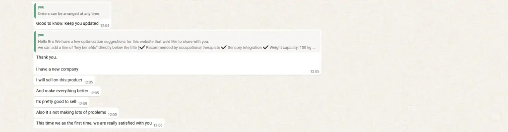 Client feedback on product quality and sales performance