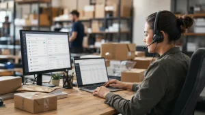 Customer service agent managing dropshipping support tickets and order tracking.