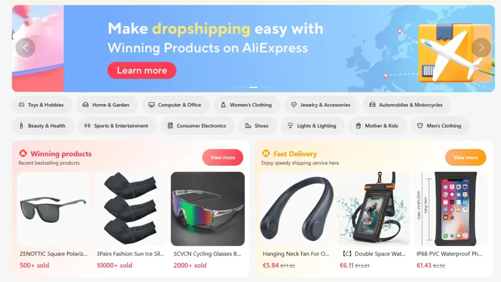 AliExpress Dropshipping Center product search and filters