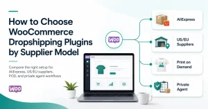 WooCommerce dropshipping plugin comparison by supplier model including AliExpress, US and EU suppliers, print on demand, and private agent workflows