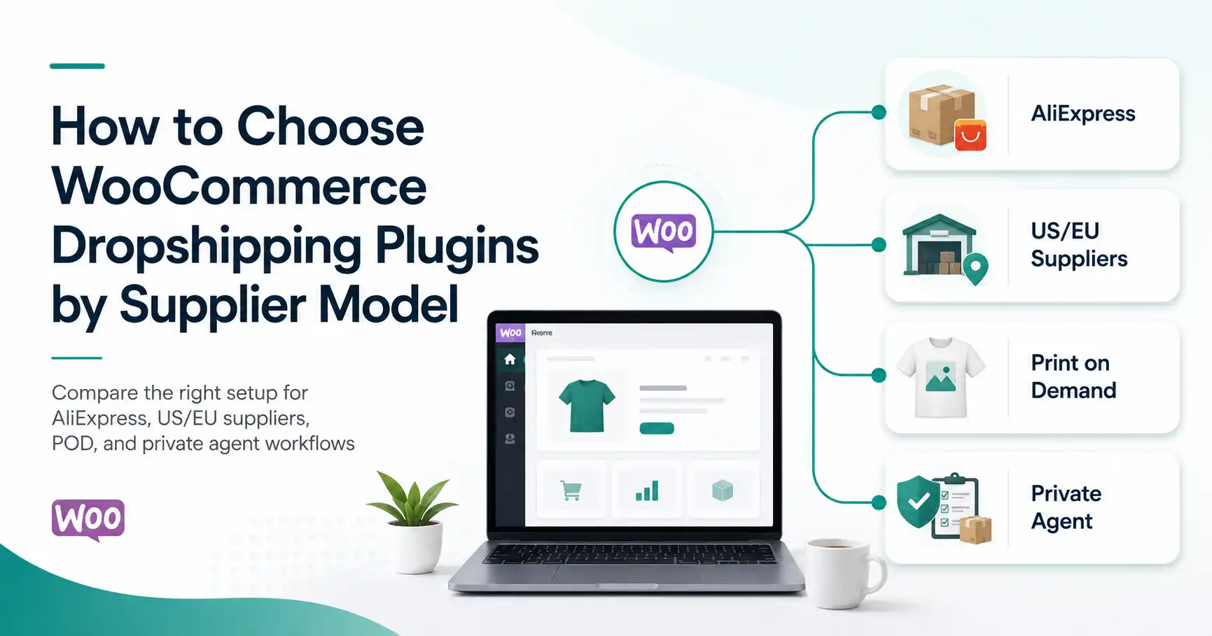 WooCommerce dropshipping plugin comparison by supplier model including AliExpress, US and EU suppliers, print on demand, and private agent workflows