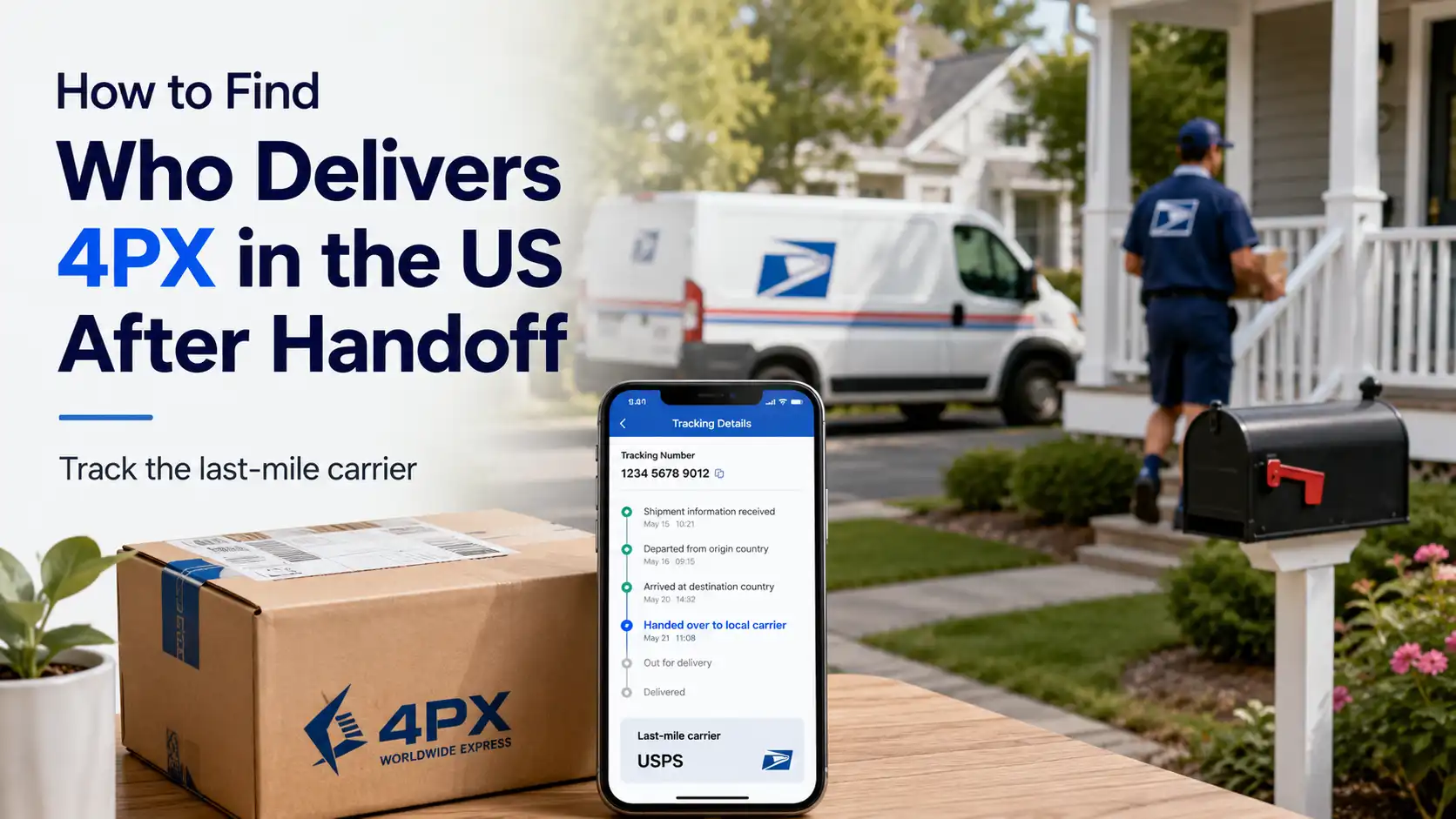 4PX package handed over to a US last-mile carrier with local tracking details