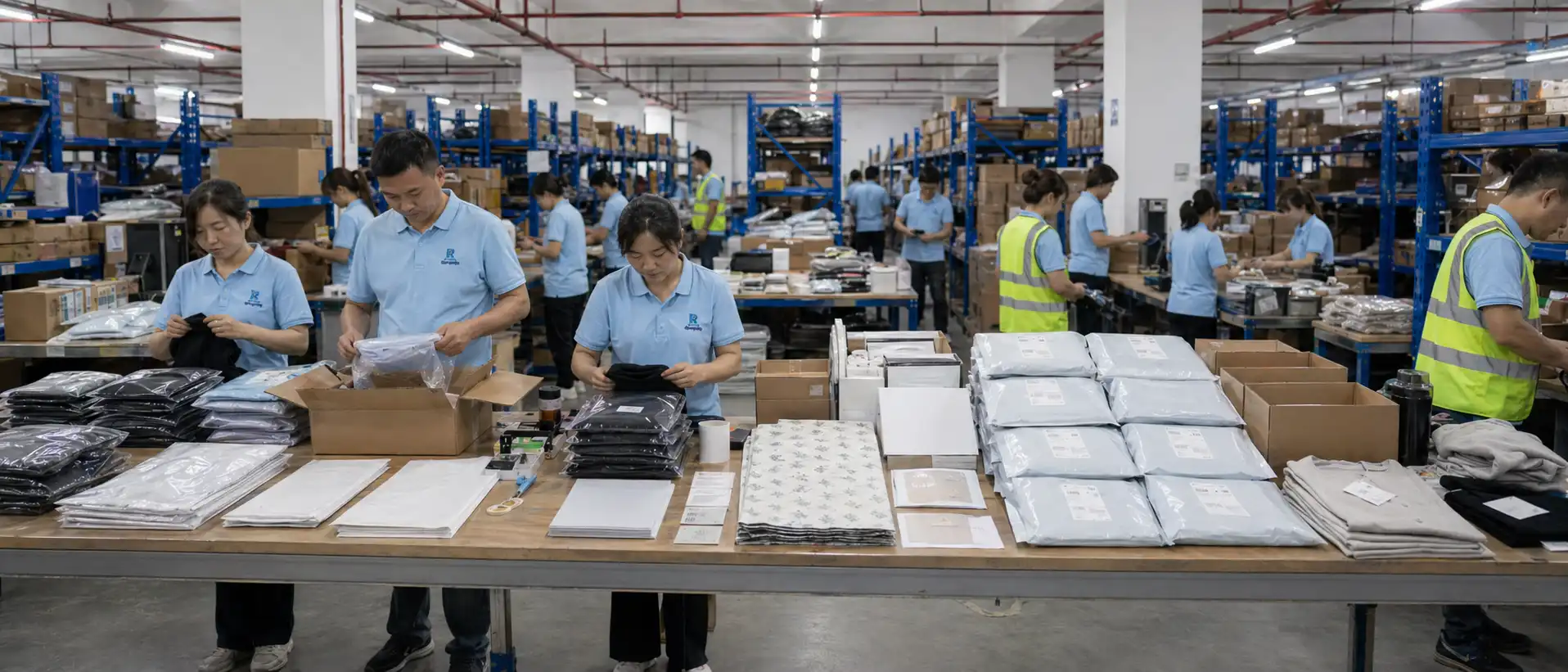 China private dropshipping agent team processing QC, branded packaging, and ready-to-ship parcels for a private label success case