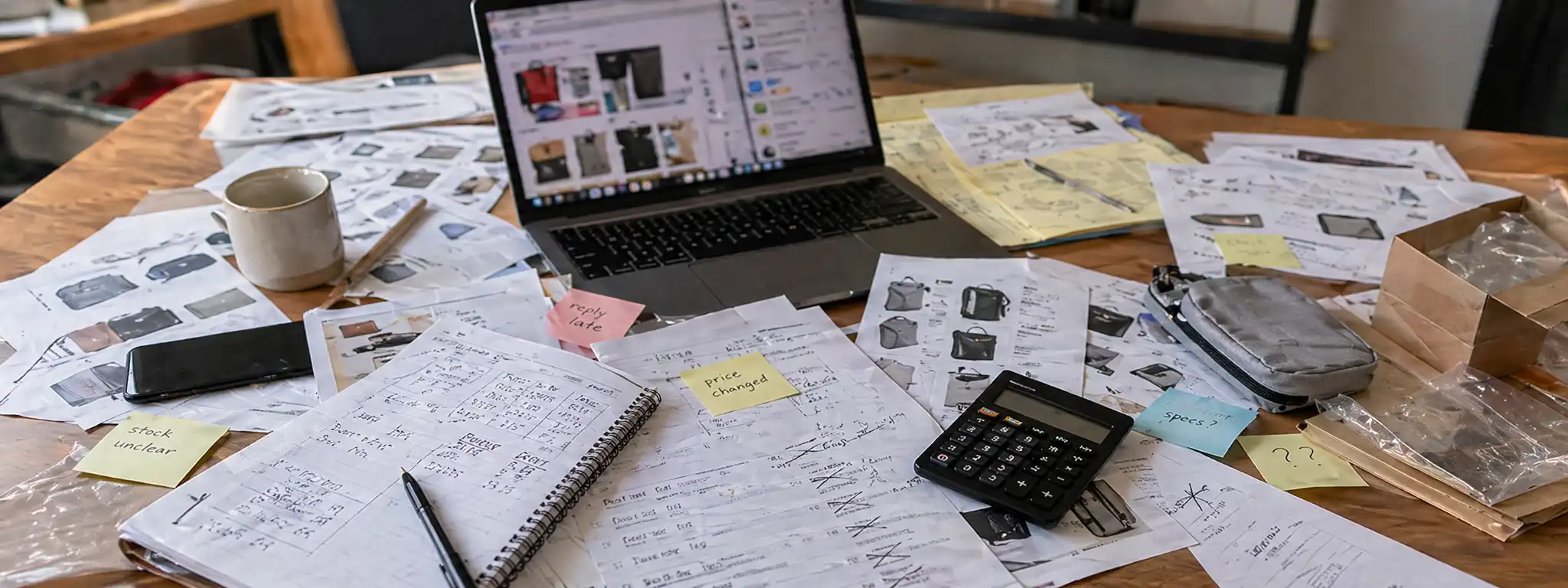 Scattered product listings, supplier notes and unclear pricing records from public platform sourcing