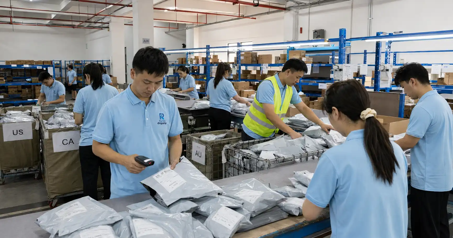 RuntoDropship team scanning finished parcels and preparing outbound packages for tracking confirmation