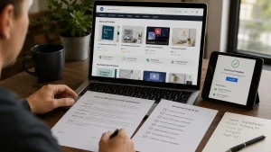 Seller checking digital product license, resell rights, and secure download before sourcing