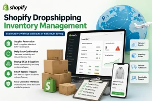Shopify dropshipping inventory management dashboard with supplier reservation, stock alerts, backup SKUs, and fulfillment workflow