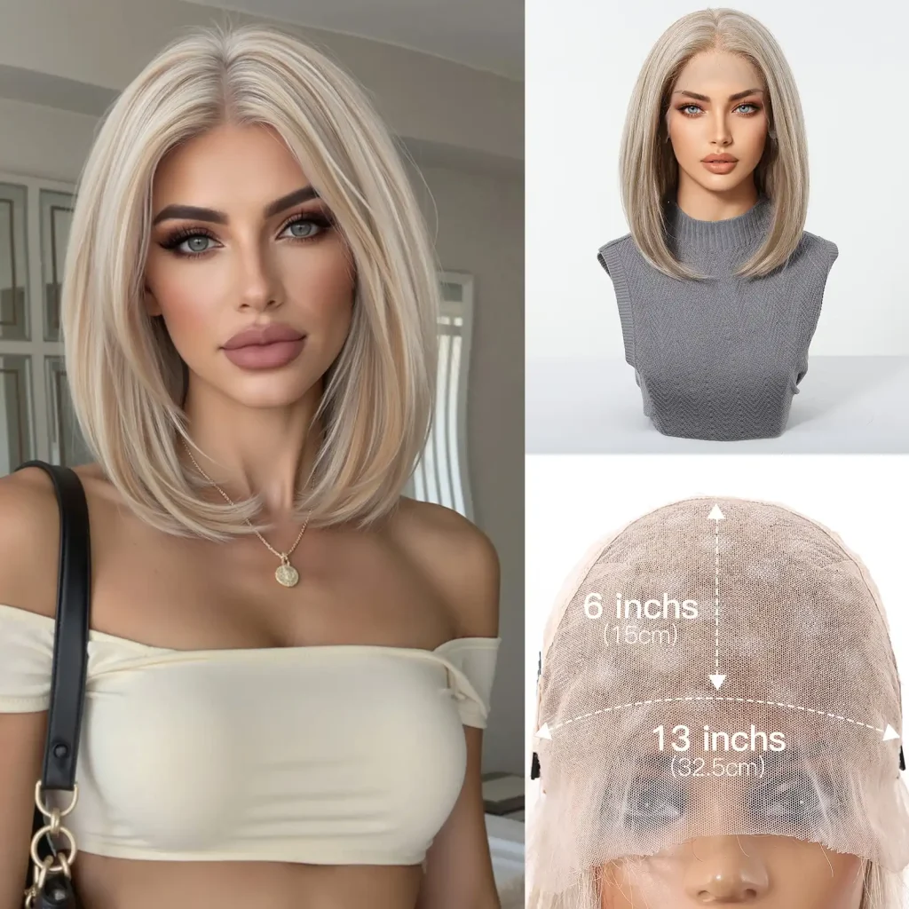 Blonde bob wig with lace-front cap measurements