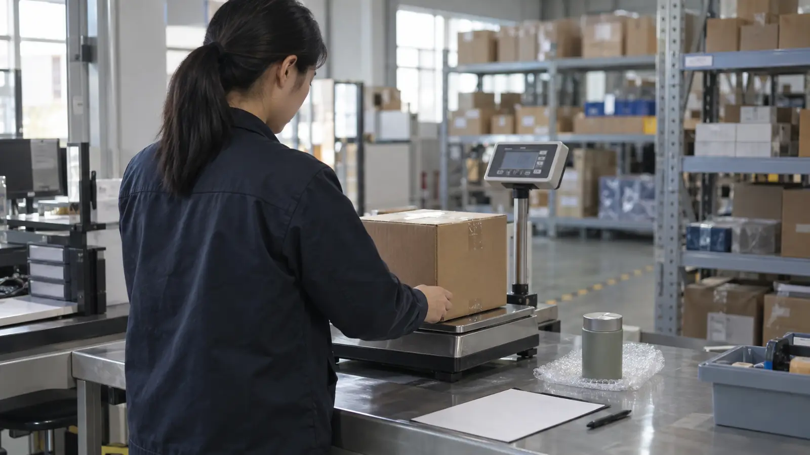 Parcel and physical sample checked at a Chinese fulfillment scale