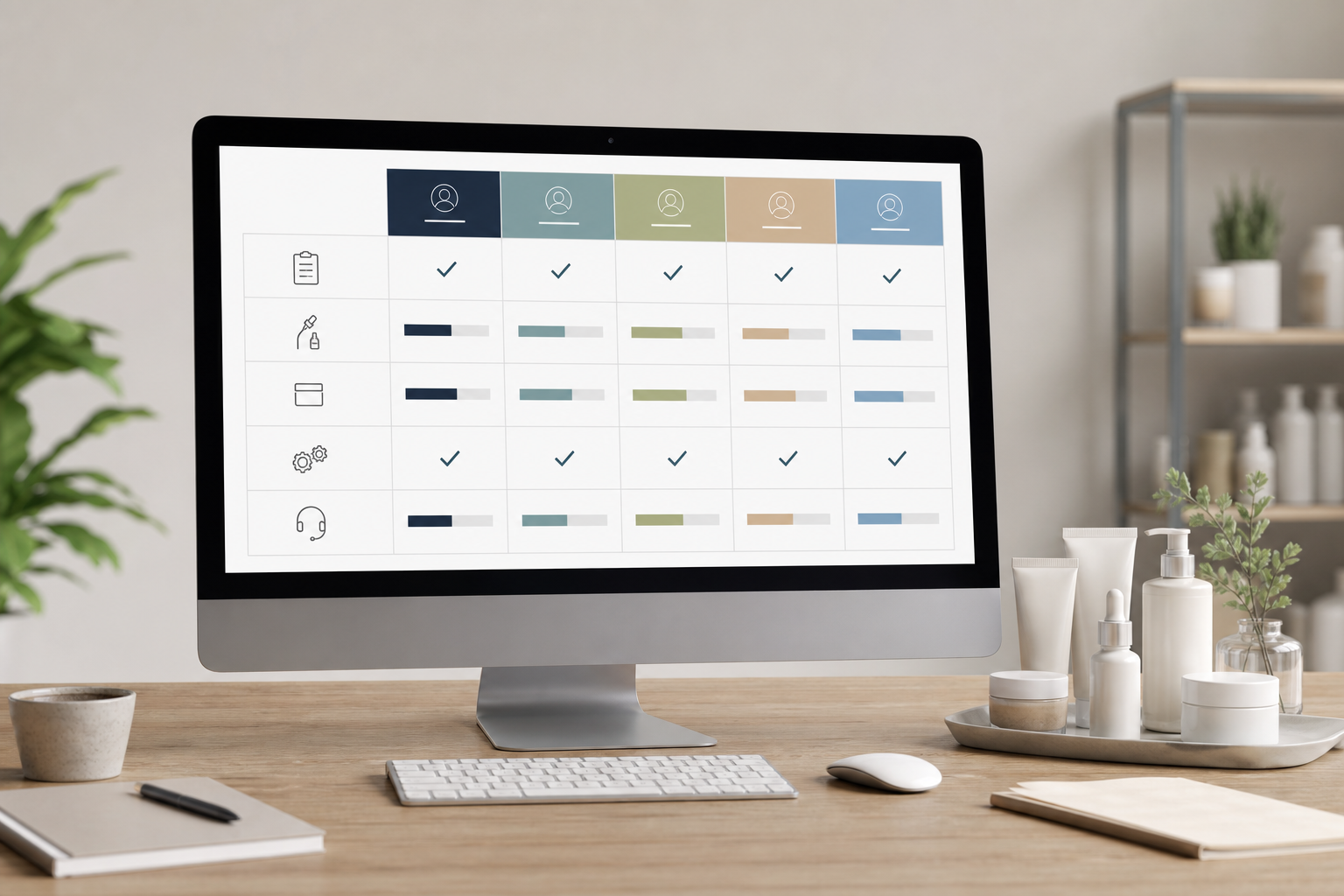 Business dashboard comparing skincare suppliers by documentation samples packaging and issue handling