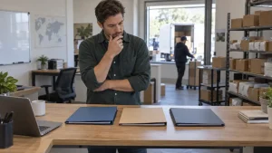 Merchant comparing three order workflow options before fulfillment pickup
