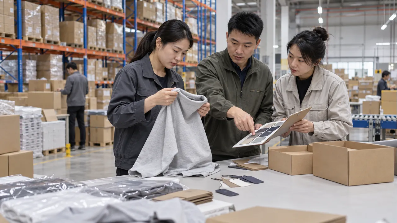 Supply-chain staff reviewing product and packaging requirements together