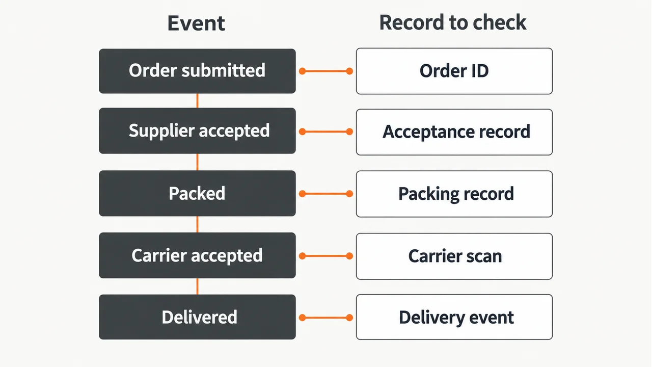 Order stages from submission through carrier acceptance to delivery