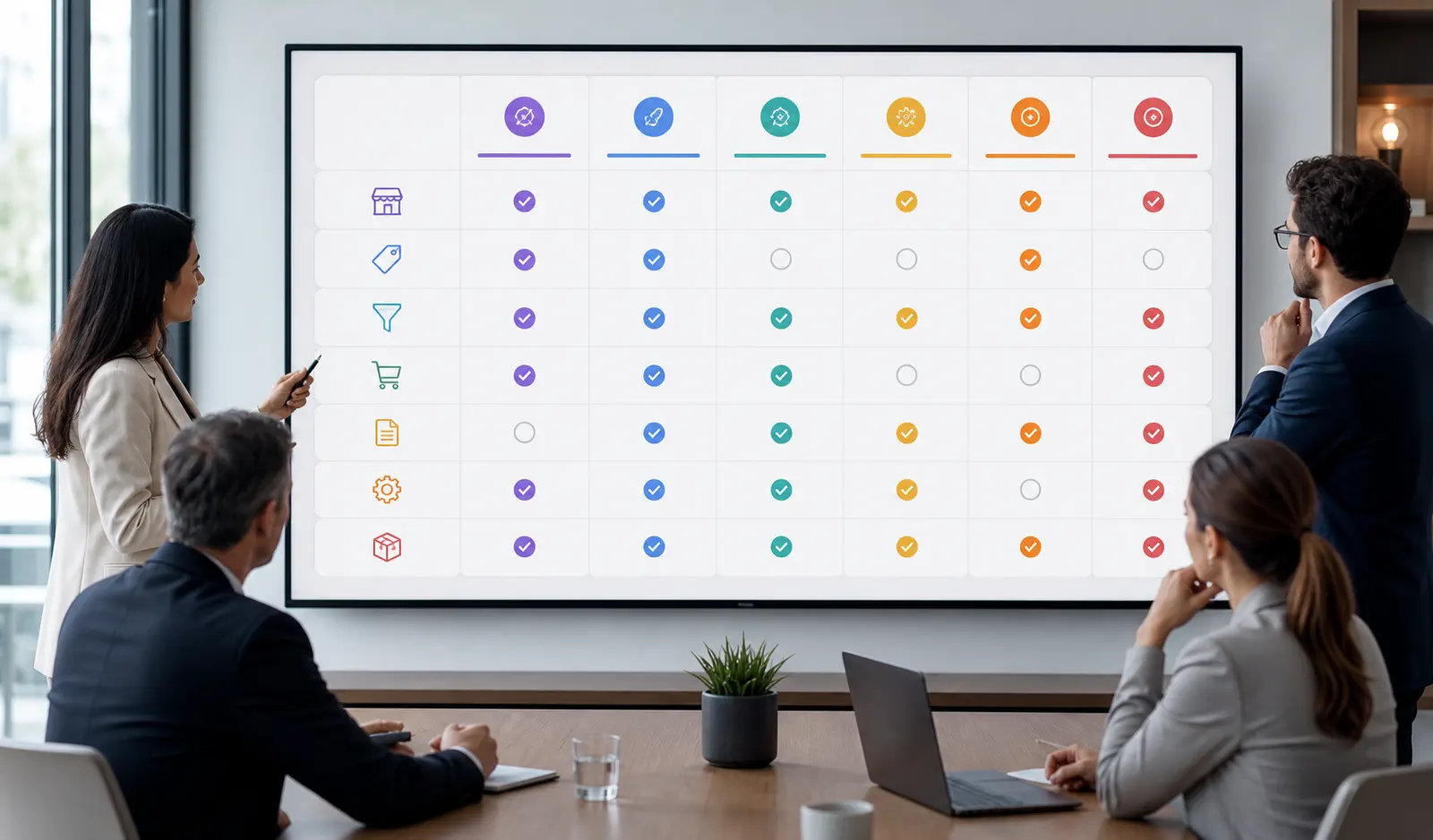 A business dashboard comparing ecommerce platform workflows and responsibilities