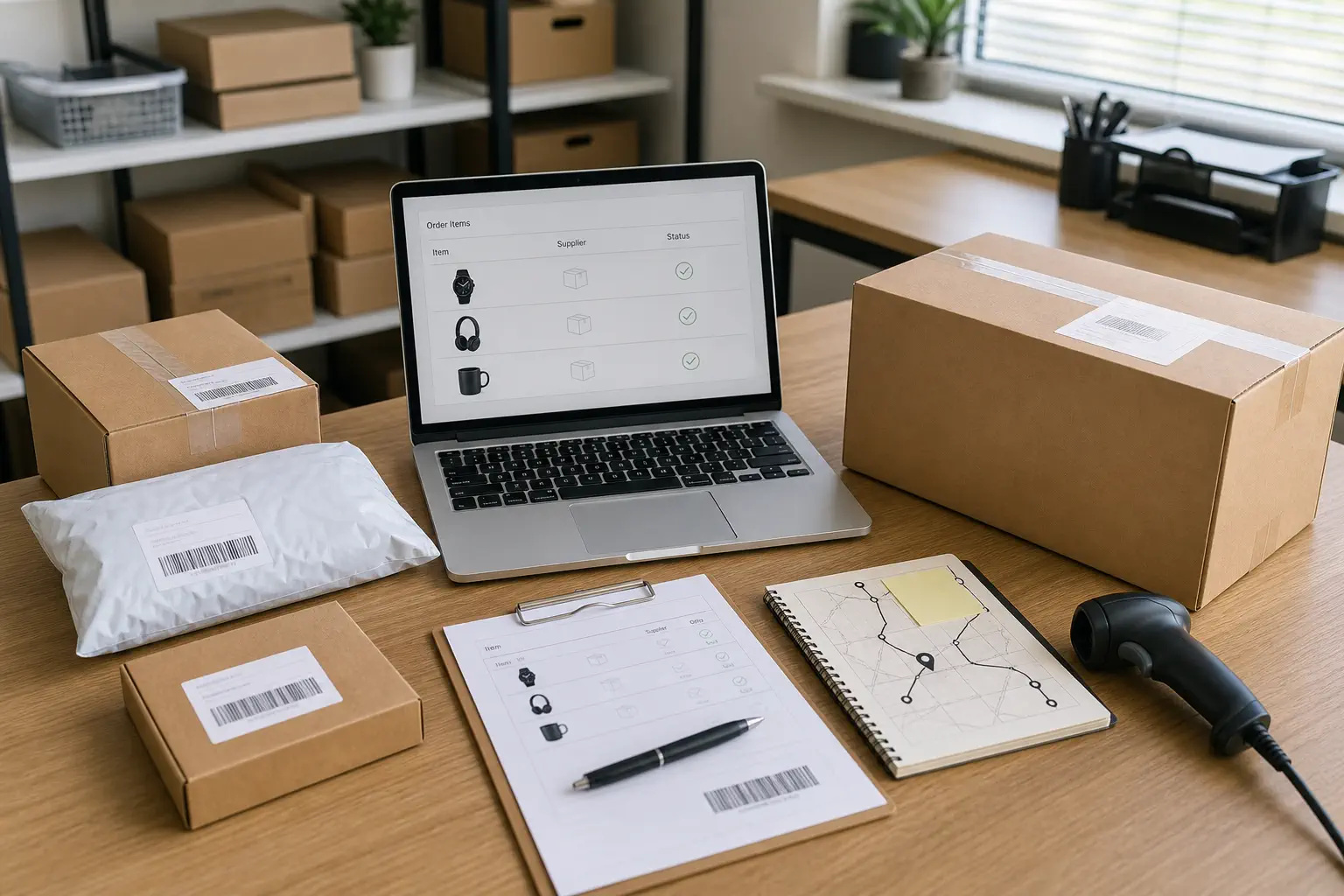 Multi-supplier Shopify order consolidation workspace with supplier parcels and one final carton