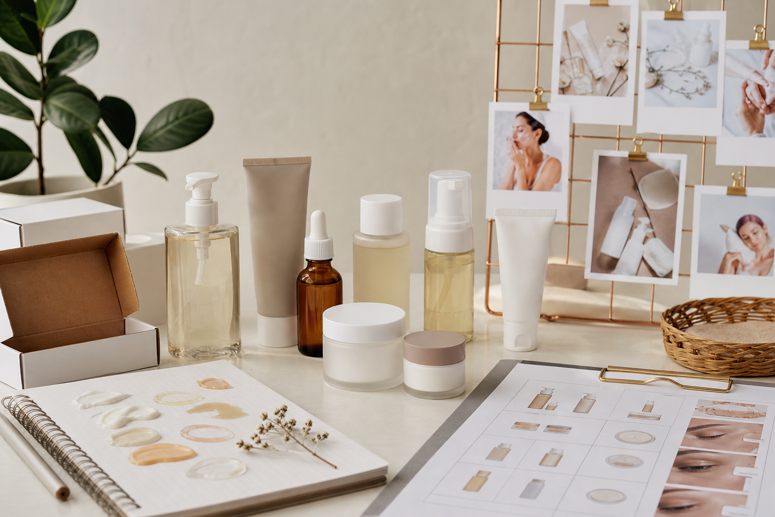 Curated unbranded skincare collection with sample evaluation and customer routine planning