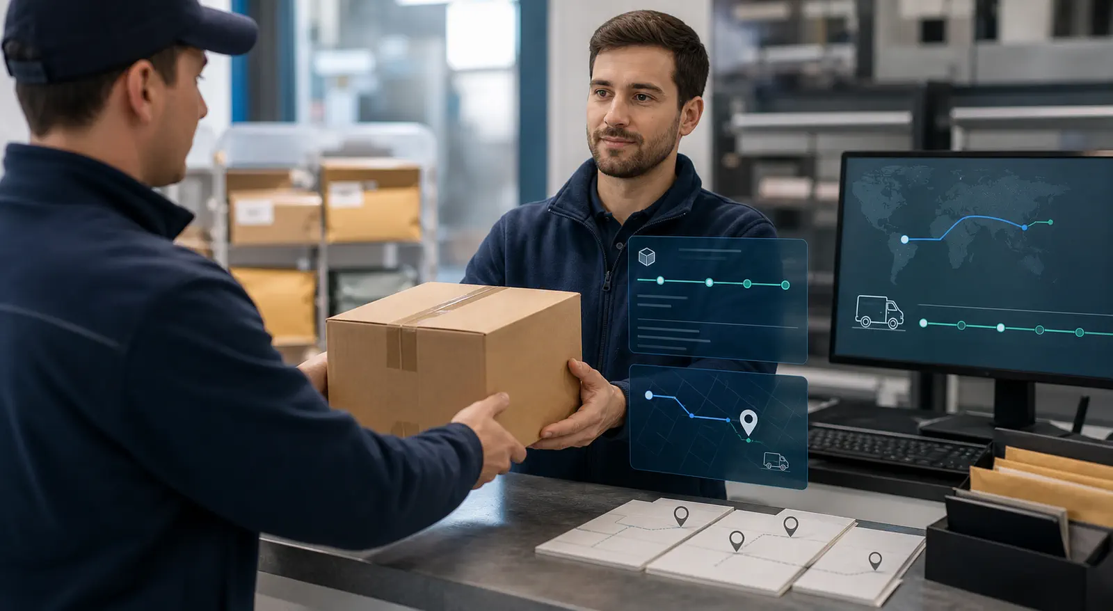 A cross-border parcel is handed to a neutral local delivery operator