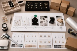 Integrated jewelry sourcing, approval, inspection, packaging, and dispatch workflow