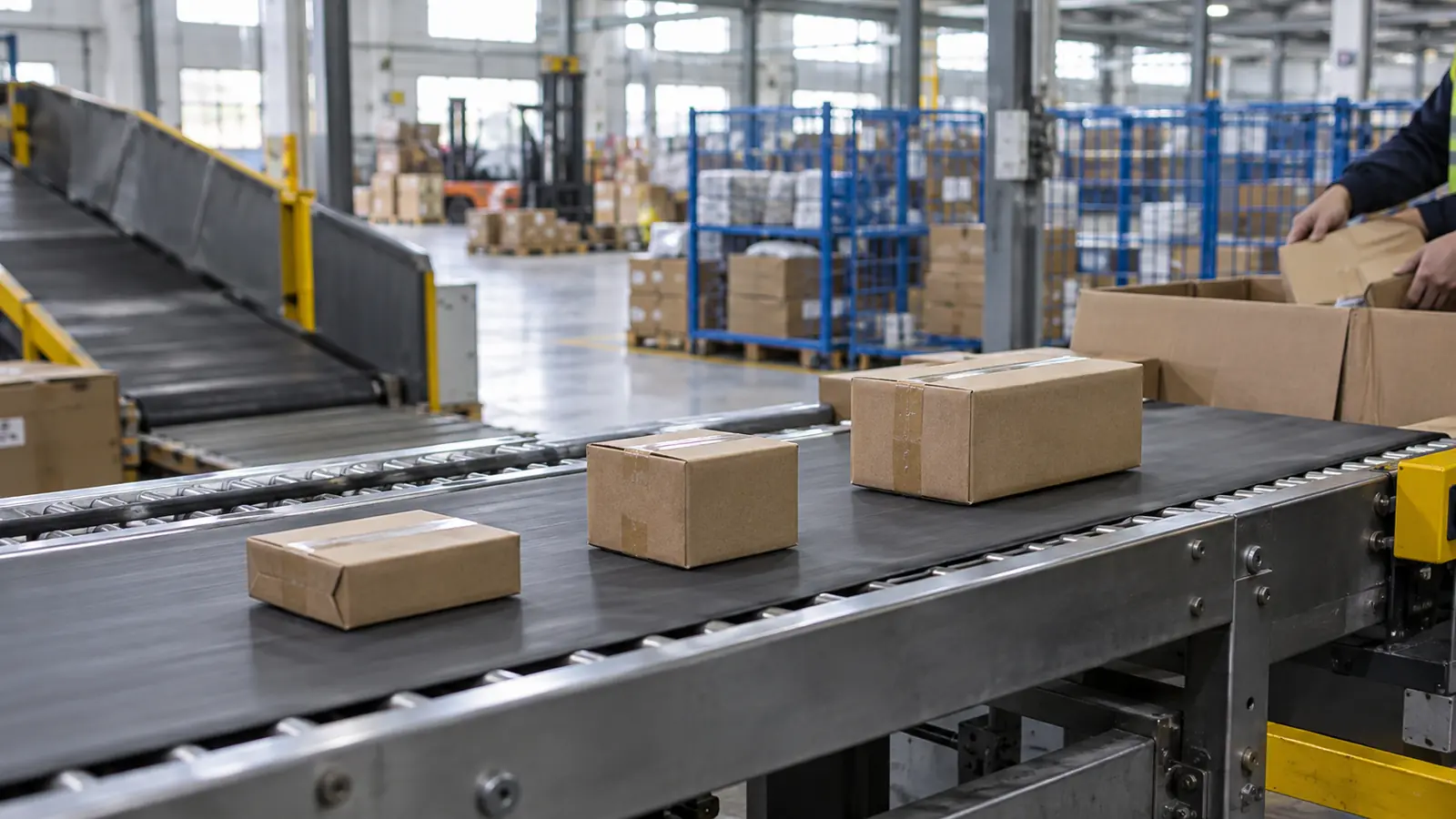 Small ecommerce parcels moving through a China parcel-sorting center.