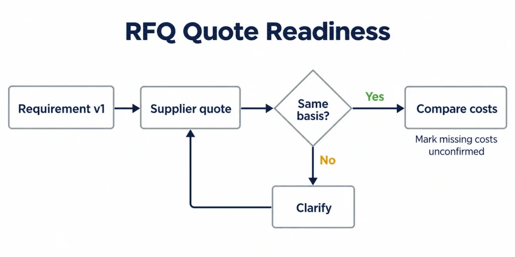 Quote-readiness flow: compare matching requirements and clarify differences first