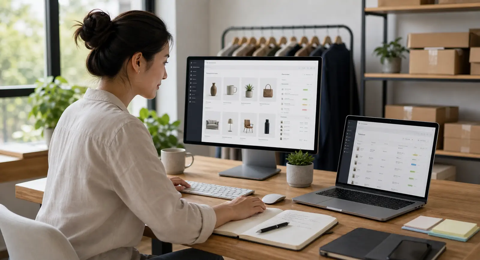 A store operator managing products and orders in a clean ecommerce workspace