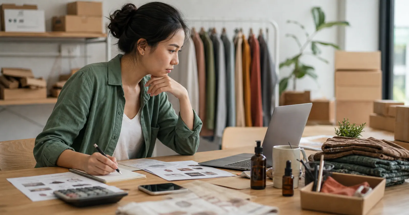 A small business owner comparing launch budget workload and store requirements