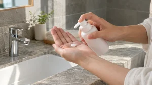 Illustrative dispensing of an unbranded moisturizer into an open palm