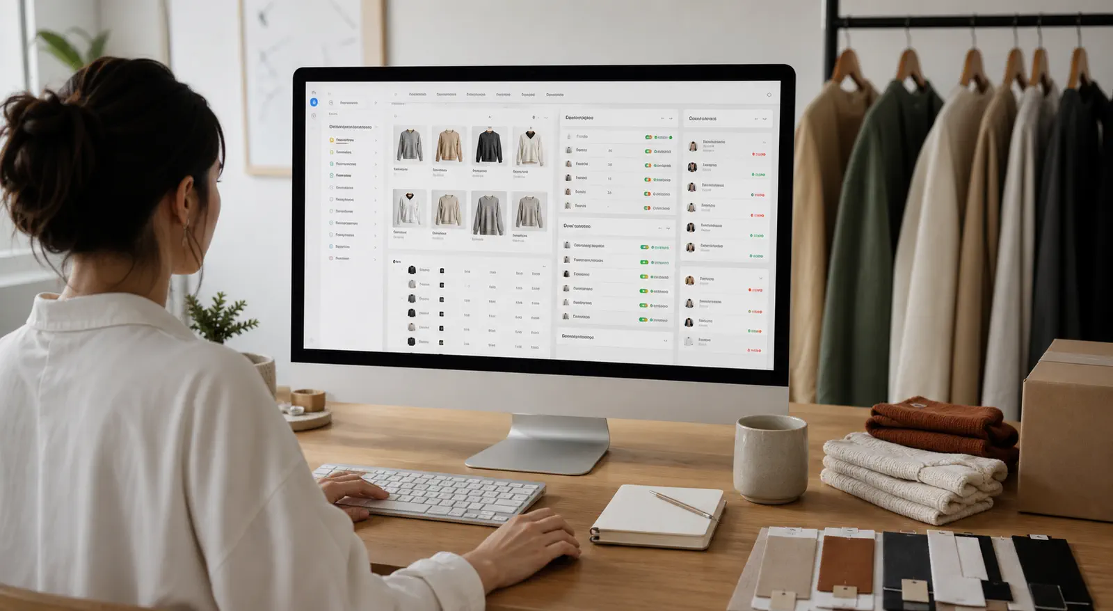 A merchandiser managing products, variants, collections, inventory, and orders