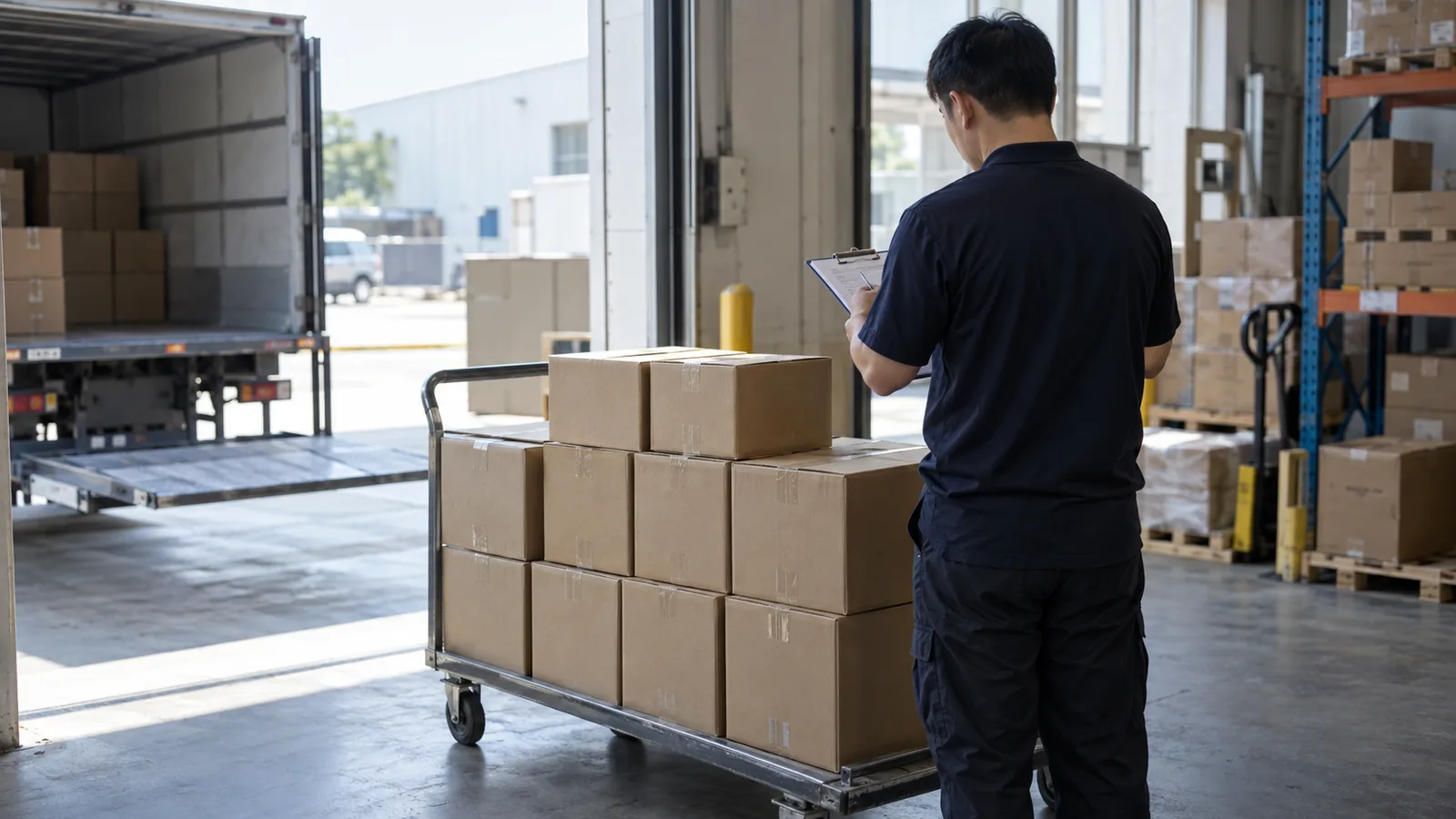 Plain parcels staged for a checked fulfilment handoff